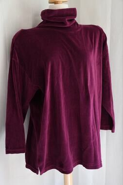 Reference Point Velour Long Sleeve High Neck Purple Shirt With Shoulder Pads 2X